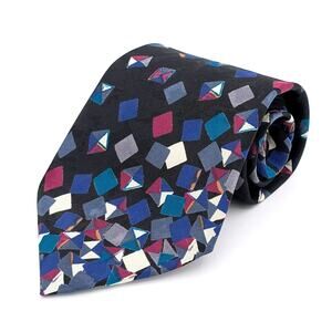 Vintage Gitano Men’s Tie 1990s Wide Abstract Geometric Squares Black Multicolor